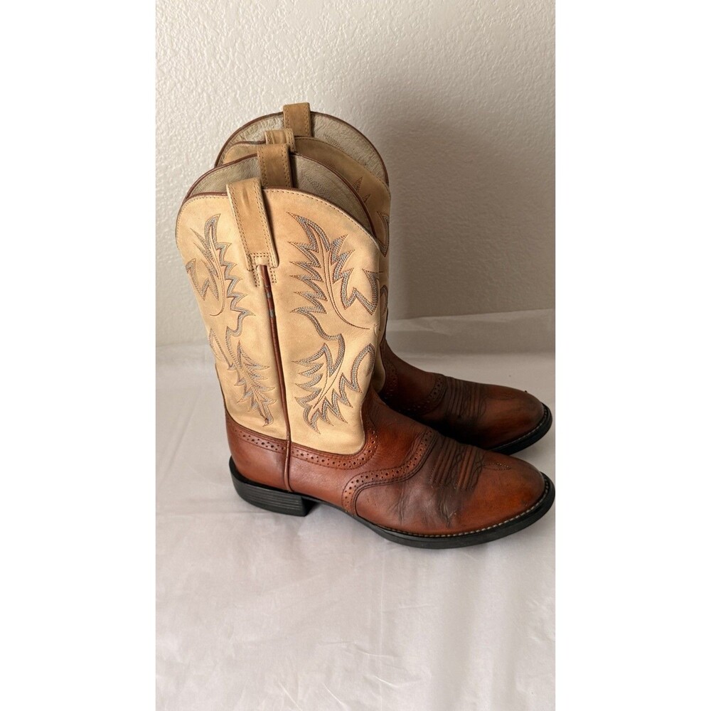 Ariat Heritage Two-Tone Stockman Boot Women's 7 B Ivory-Brown Very Nice Used